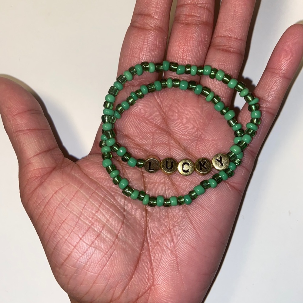 Handmade LUCKY Alphabet Glass Beaded Bracelet Set